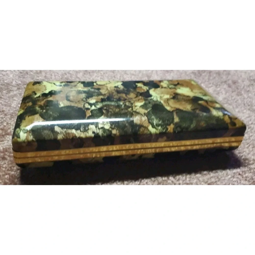Vintage MELE Earring Jewelry Box Gold and Yellow Tortoise Design Retro 70's
